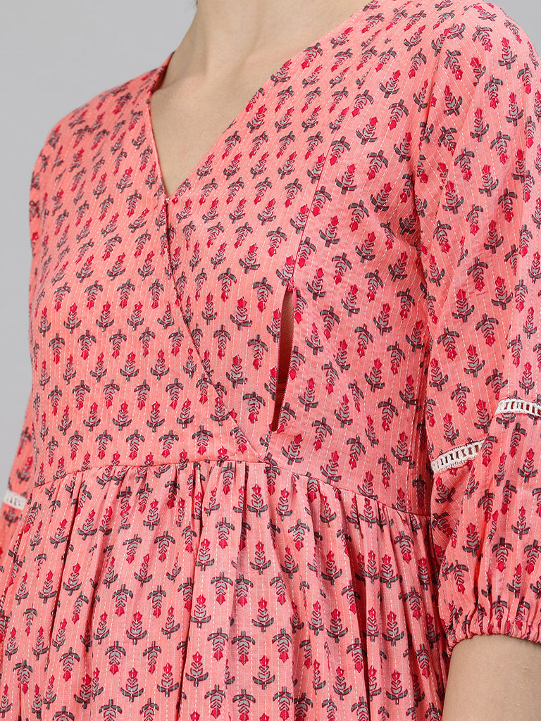 Pink floral Print Maternity Midi Dress
