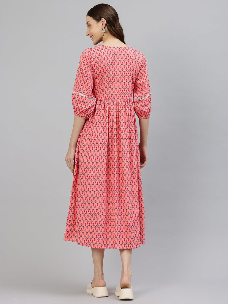 Pink floral Print Maternity Midi Dress