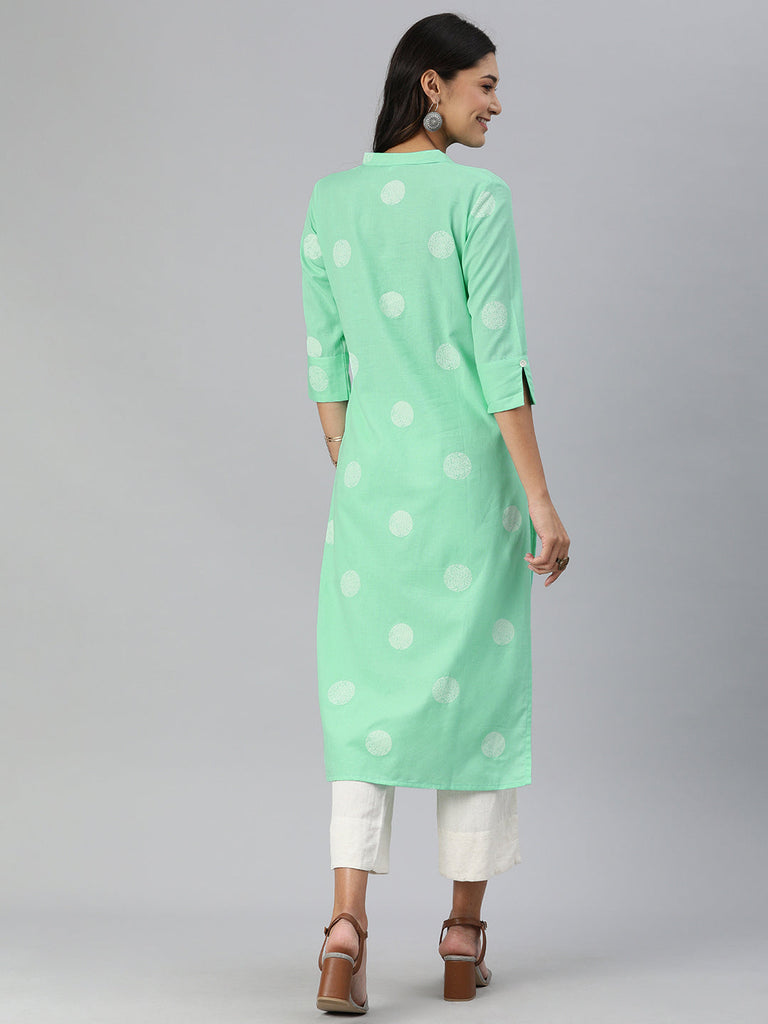 Sea Green & White Printed Kurta
