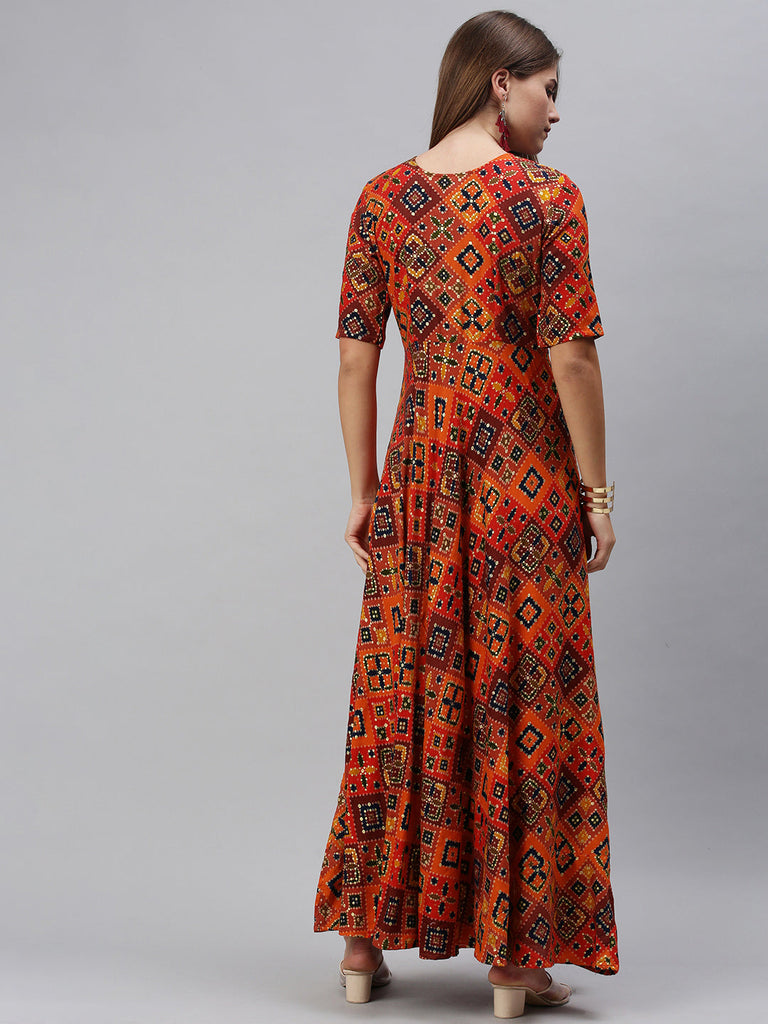 Orange Fit and Flare Dress