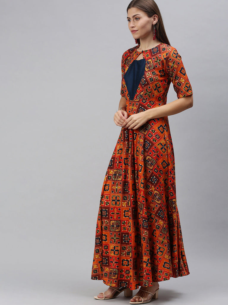 Orange Fit and Flare Dress