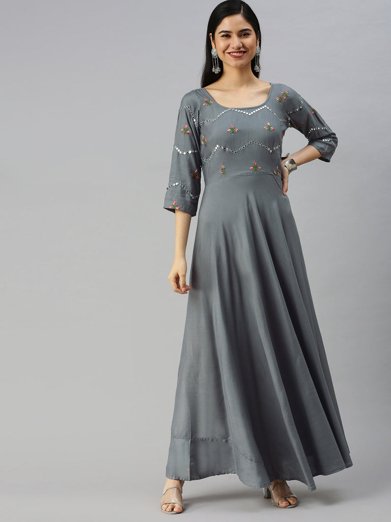 Grey Embroidered Dress