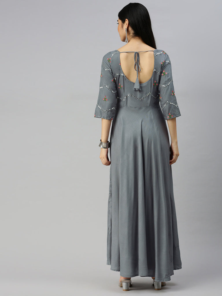Grey Embroidered Dress