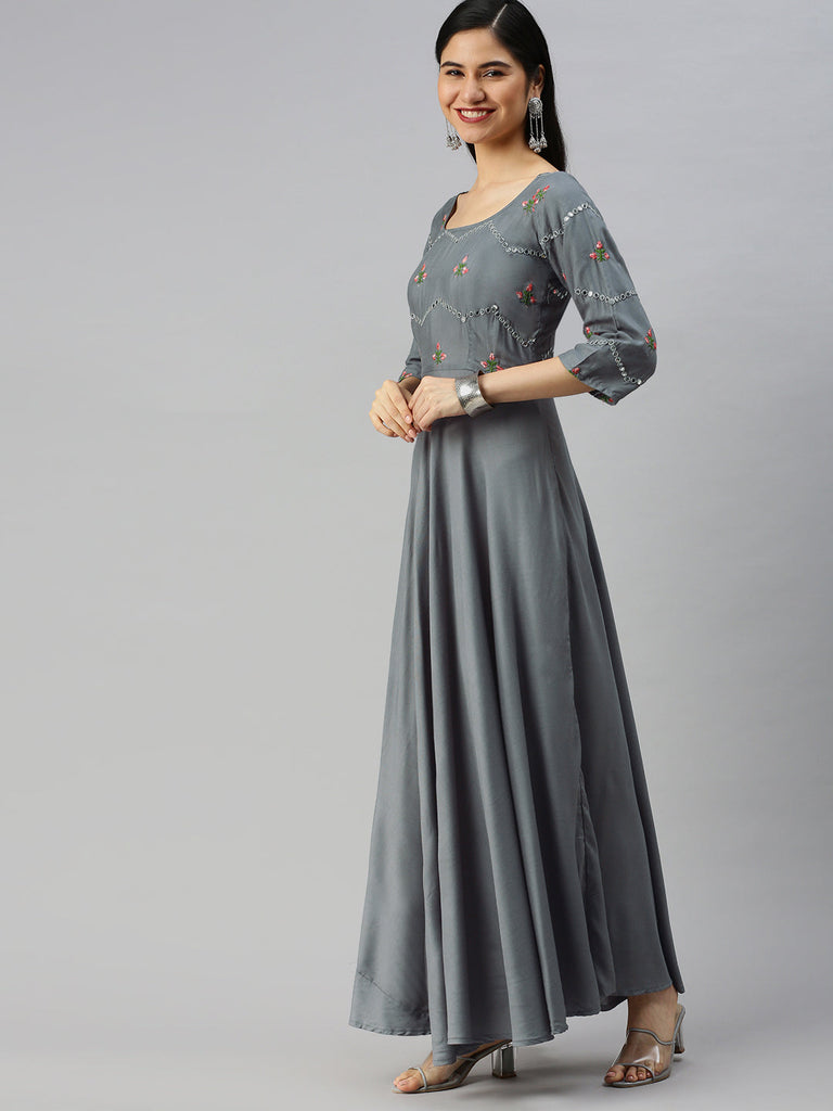 Grey Embroidered Dress
