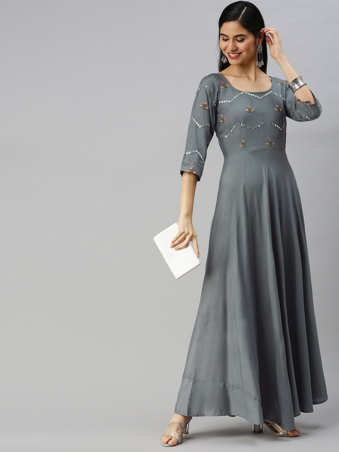 Grey Embroidered Dress – The Anarkali Shop