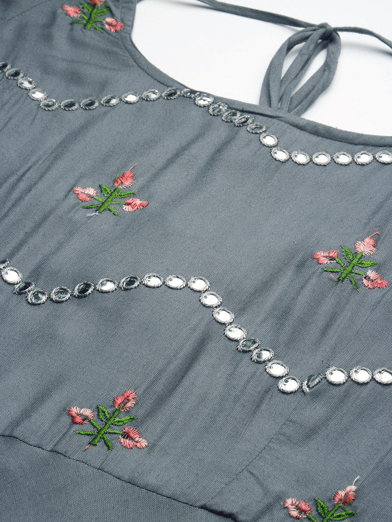 Grey Embroidered Dress