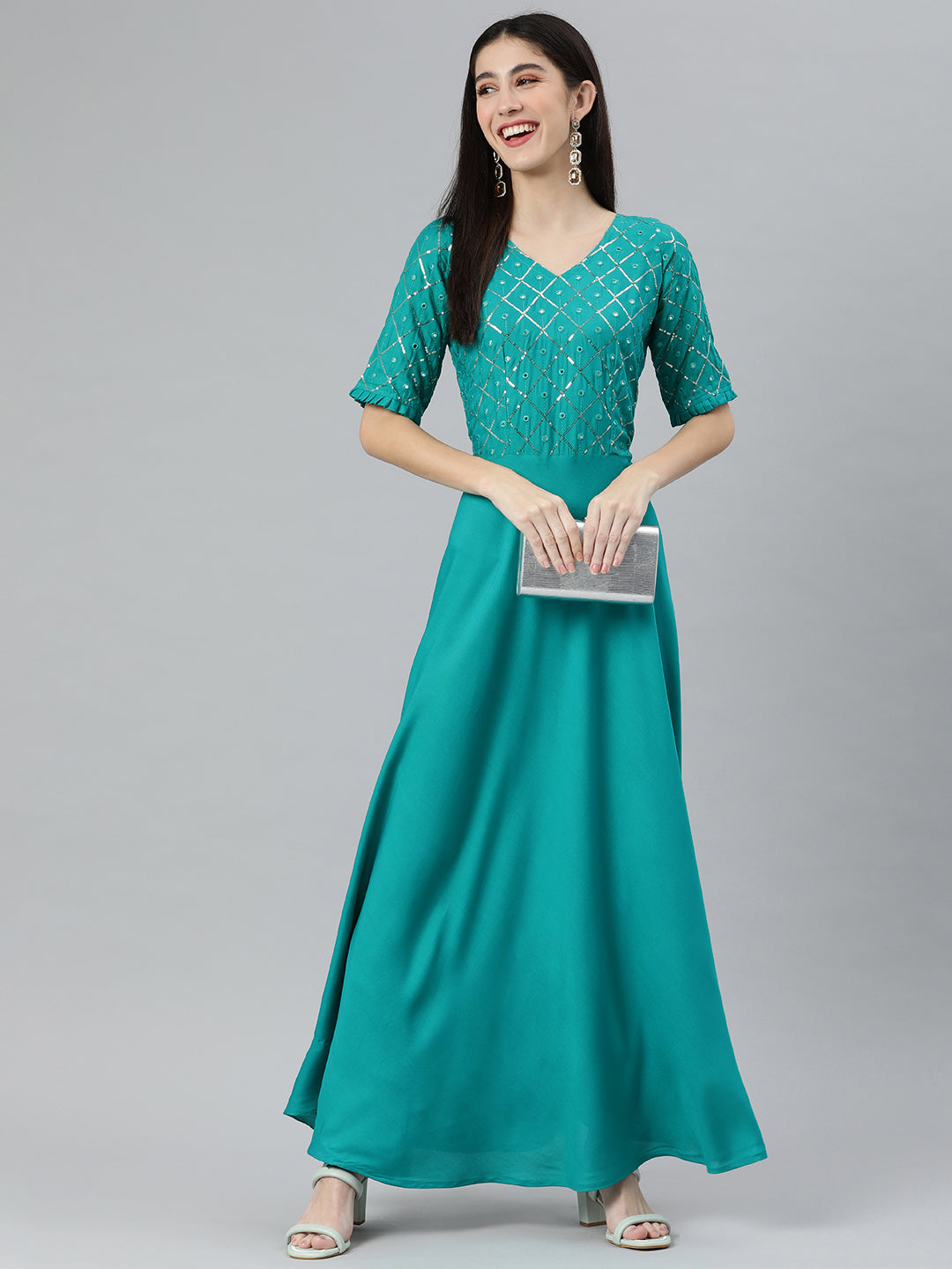 turquoise green dress combination Wedding Guest Dress, Light Turquoise Dress With Sleeves, Long Light Turquoise Dress, Long Sleeve Dress, Long Turquoise Wrap Dress for Event