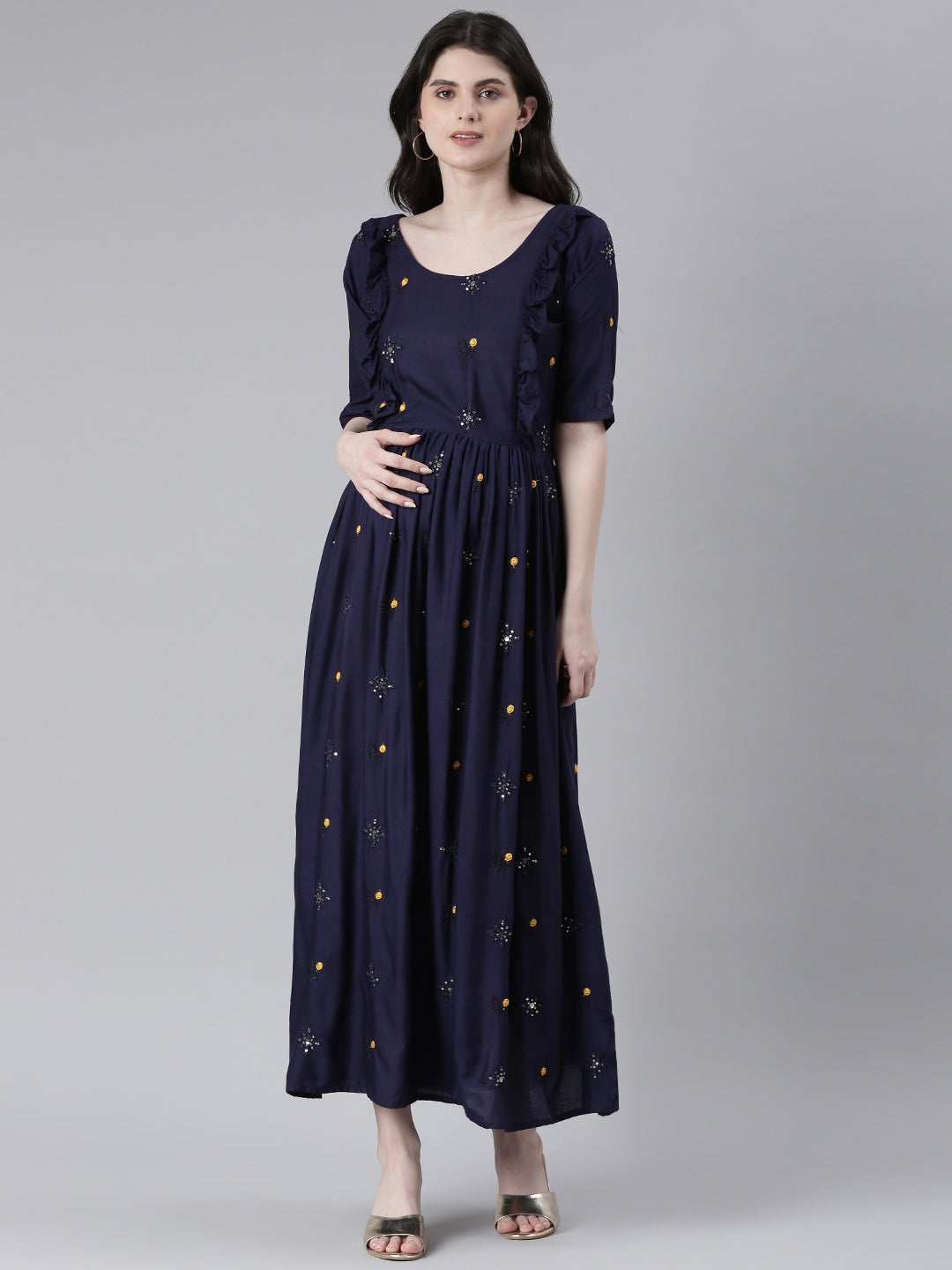 navy blue ethnic dress Navy Blue Rayon Kurta Set with Sequinc Work