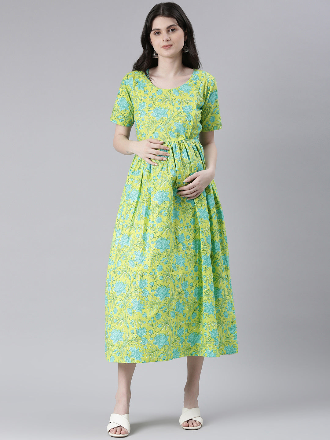 Green and blue Maternity Ethnic Dress The Anarkali Shop Green and blue Maternity Ethnic Dress The Anarkali Shop