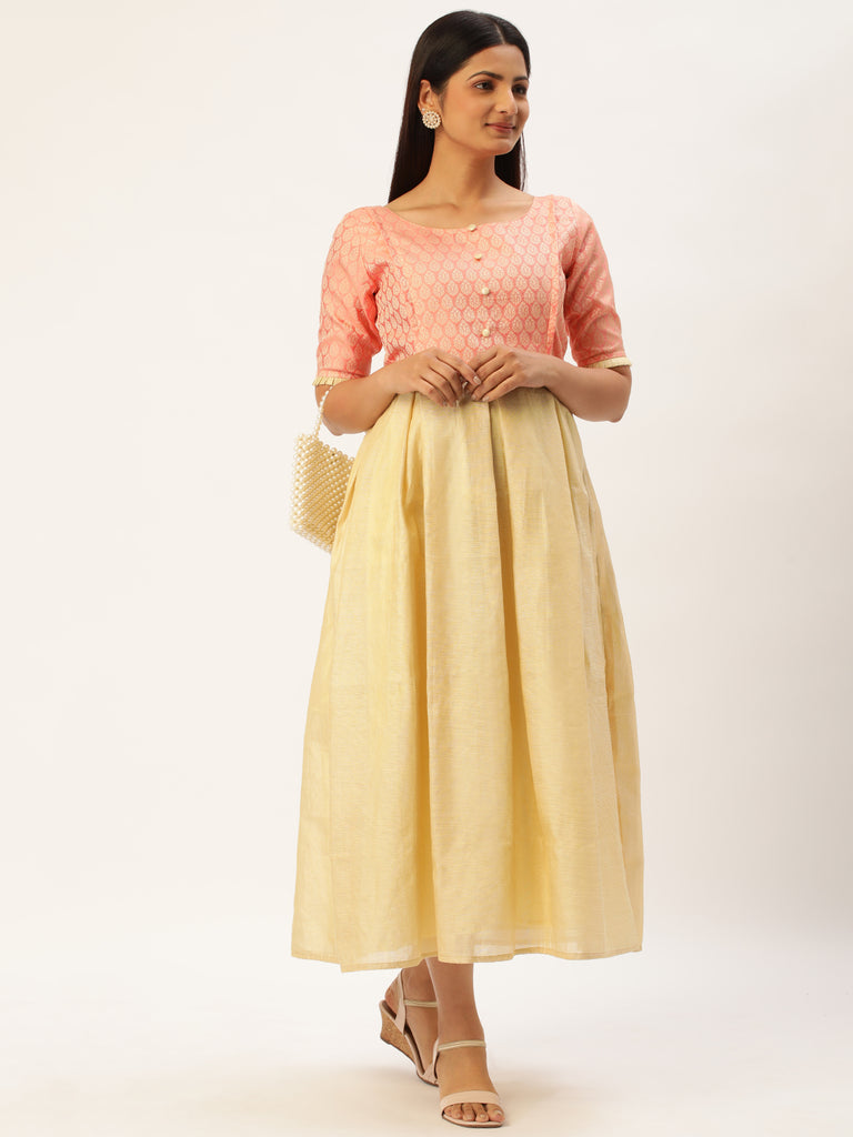 Peach Ethnic Motifs Design Maternity Dress