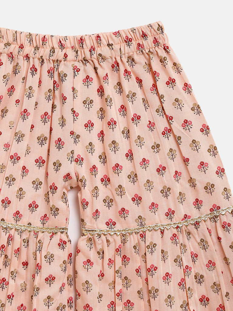 Printed Rayon top and Sharara pant-Peach