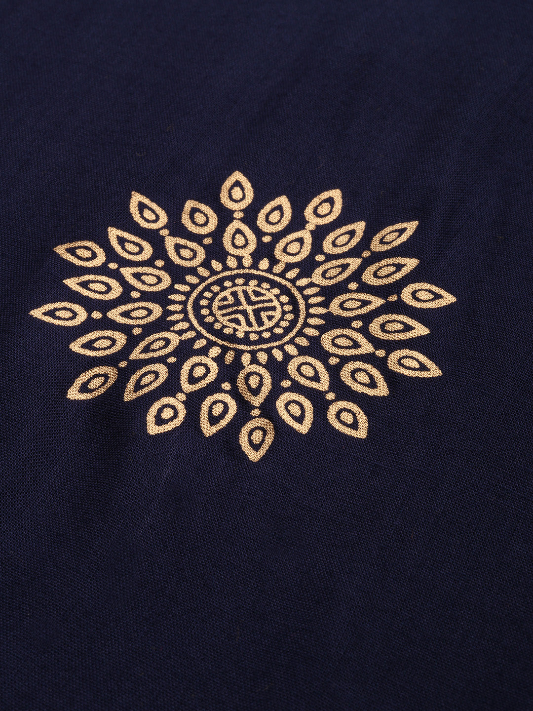 Navy Blue & Gold-Toned Floral Printed Straight Kurta