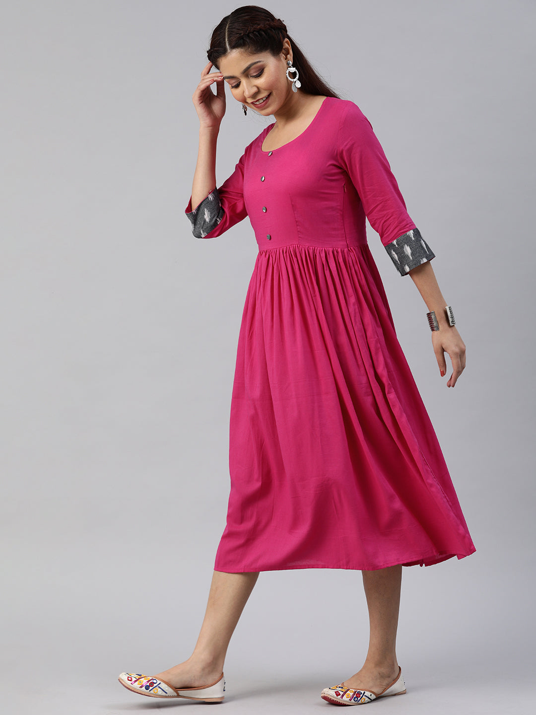 Pink Solid A-Line Dress