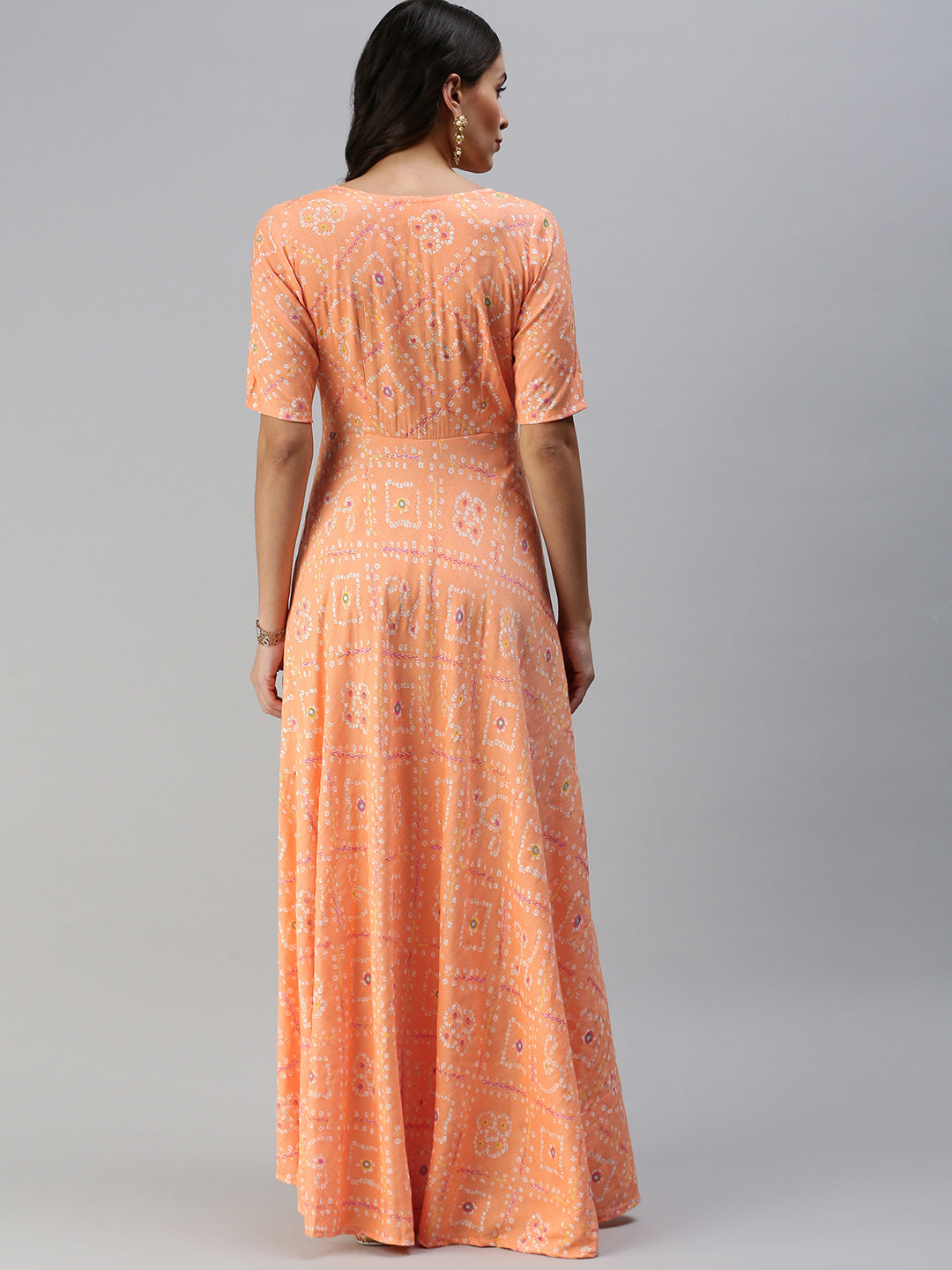 Coral Orange & White Ethnic Motifs Printed Maternity Maxi Dress