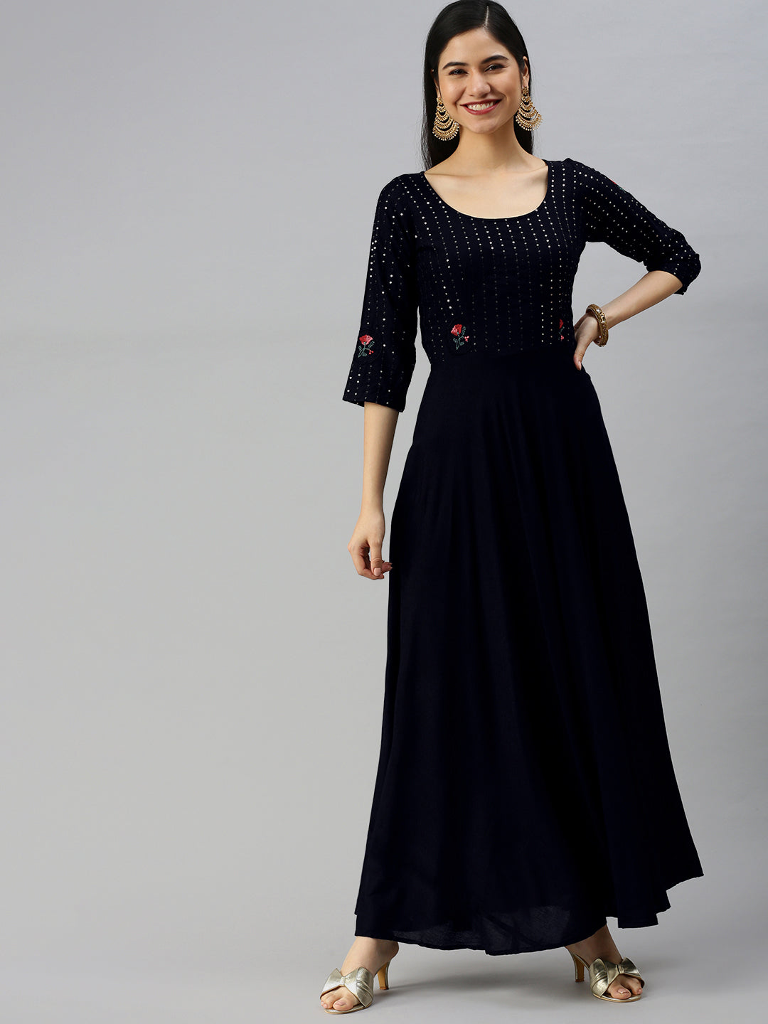 Black Embellished Ethnic Maxi Dress