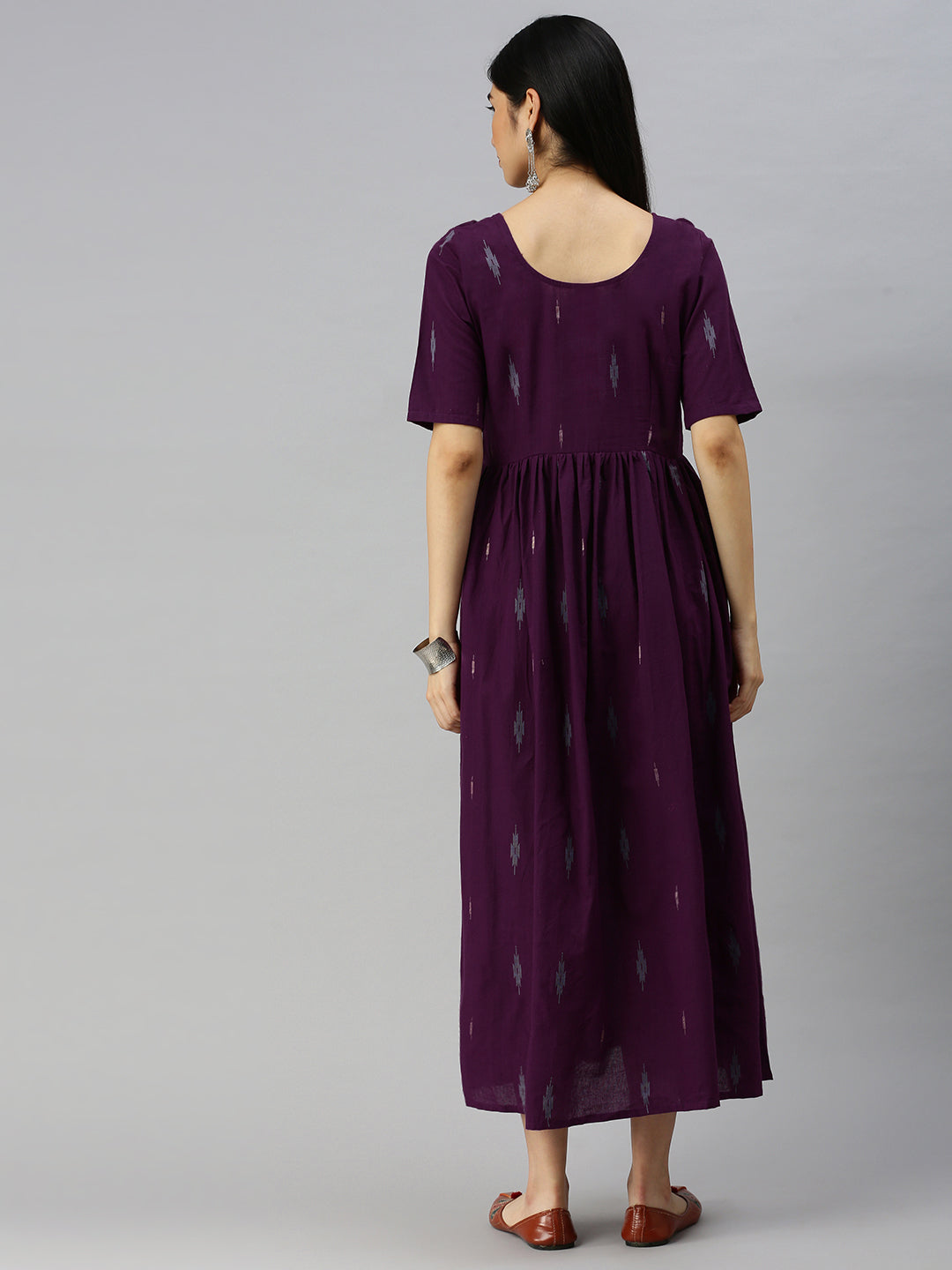 Purple Pure Cotton Ethnic Motifs Maternity A-Line Midi Dress