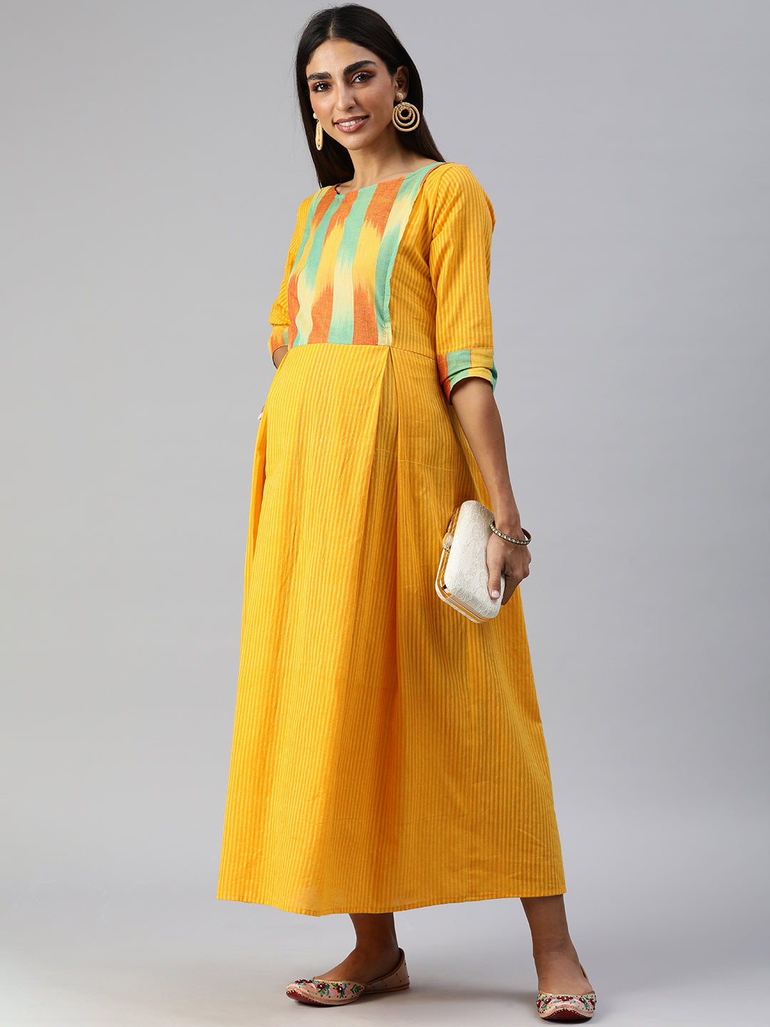 Yellow Solid Maternity Midi Dres