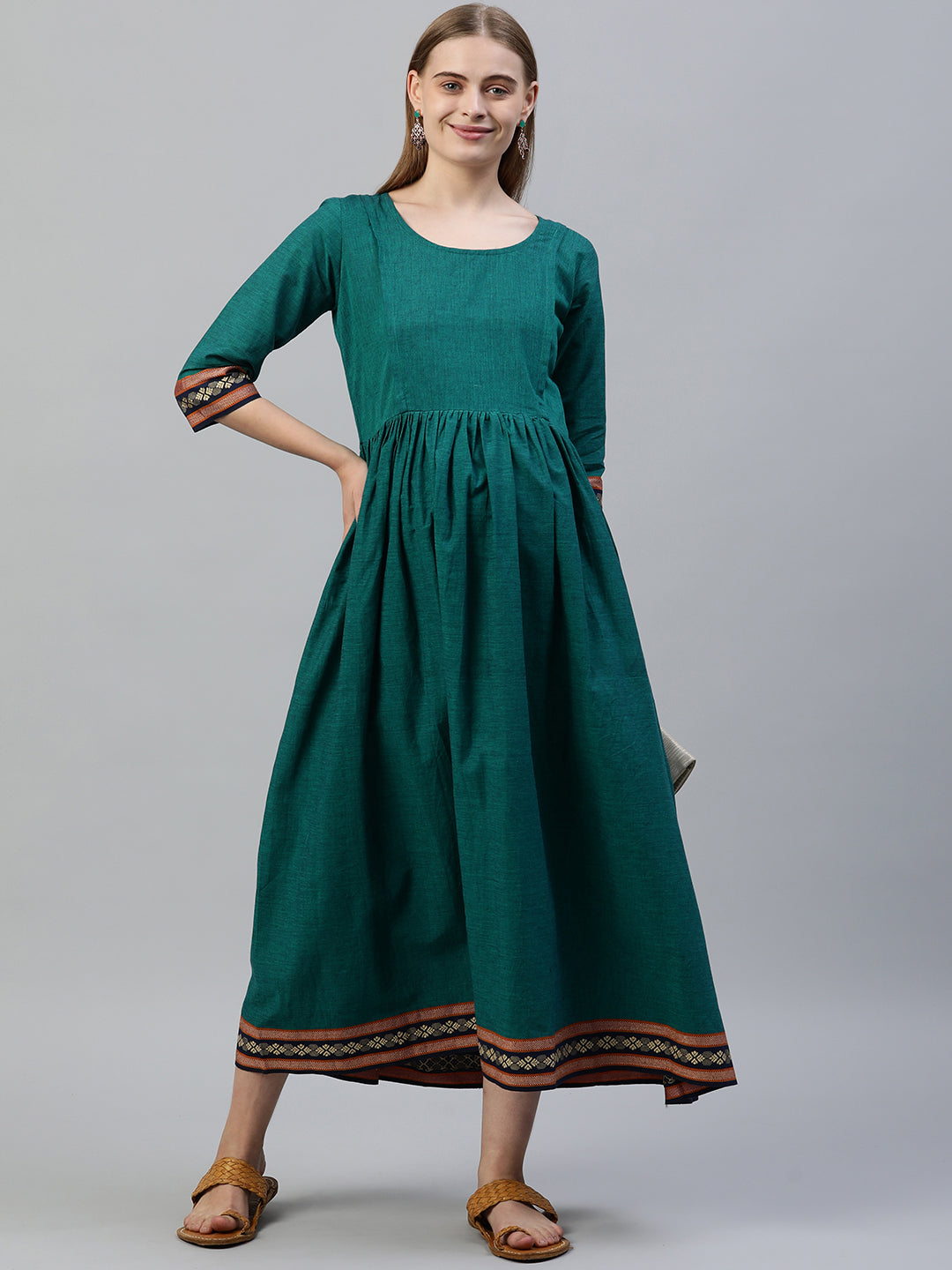 Green solid Maternity Fit & Flare Maxi Dress
