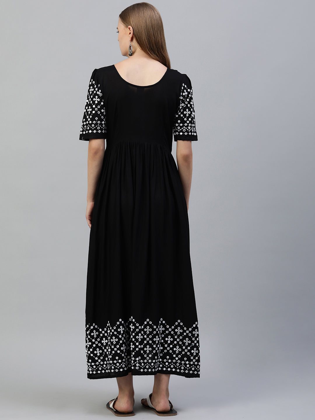 Black Embroidered Maternity Fit & Flare Maxi Dress